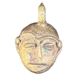 Pendant for Necklace Metal Face Rustic Patina 1 1/2" Goldish Colour